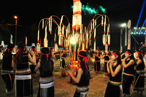 Women dancing at Gong Cultural Festival - festival in Central Highlands