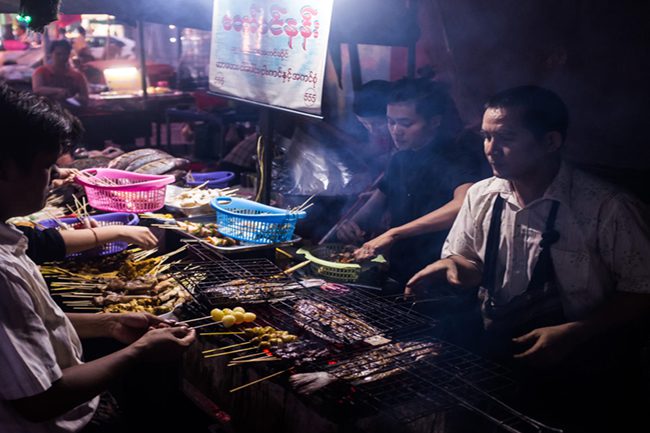 A street food stall in Yangon, Myanmar