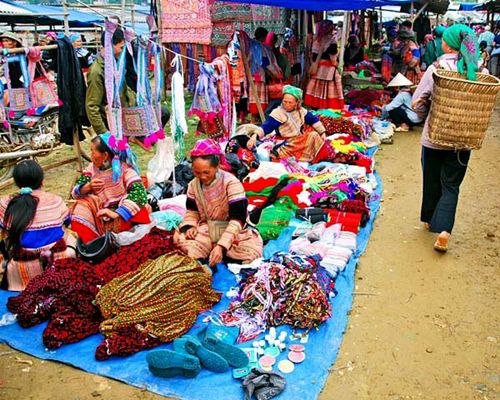 Tourists exploring Bac Ha Market Vietnam