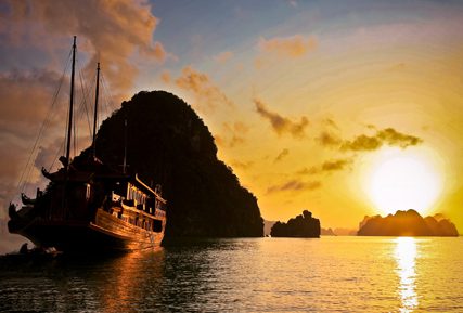 sunset in Halong Bay