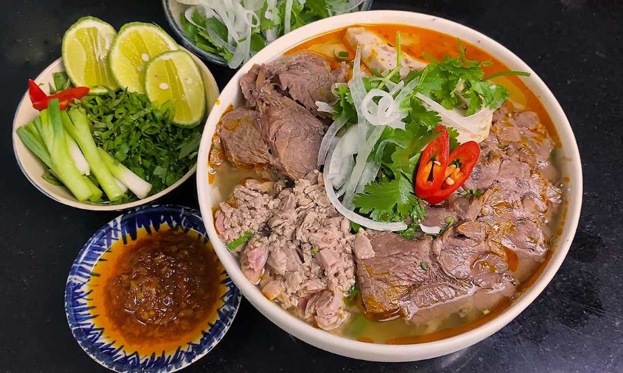 Hearty noodles and broth make Bun Bo Hue a Vietnamese breakfast classic.