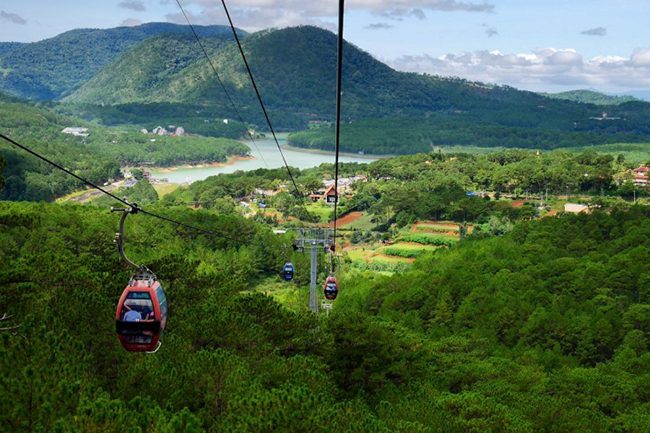 Traveling by cable cars at Truc Lam Monastery