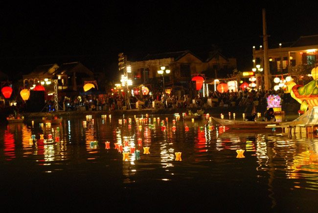 Colorful lanterns on Hoai River