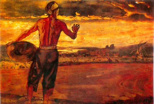 Dawn at the farm (Lacquer painting) by Nguyen Duc Nung