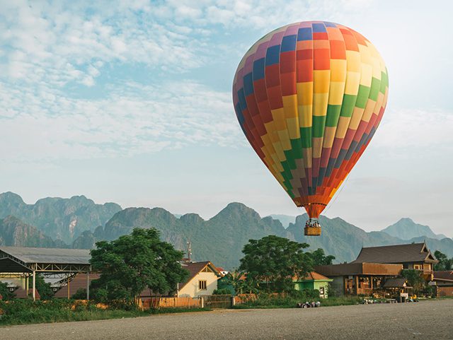 Hot air balloon flying in Vang Vieng, Laos