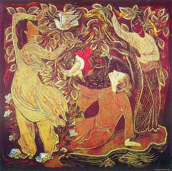 Friendship Peace (Lacquer painting) by Nguyen Khang