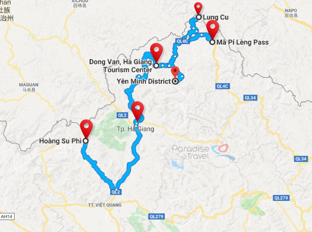 Ha Giang main attractions map
