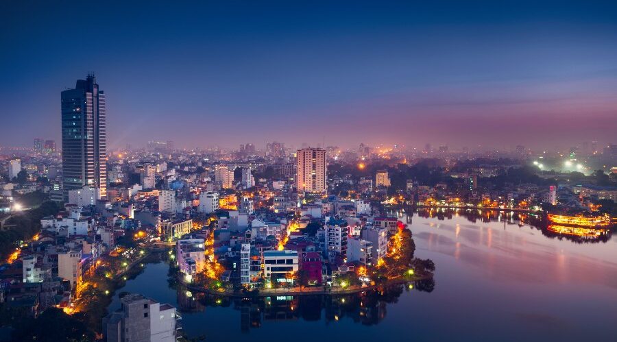 Hanoi at night from above.