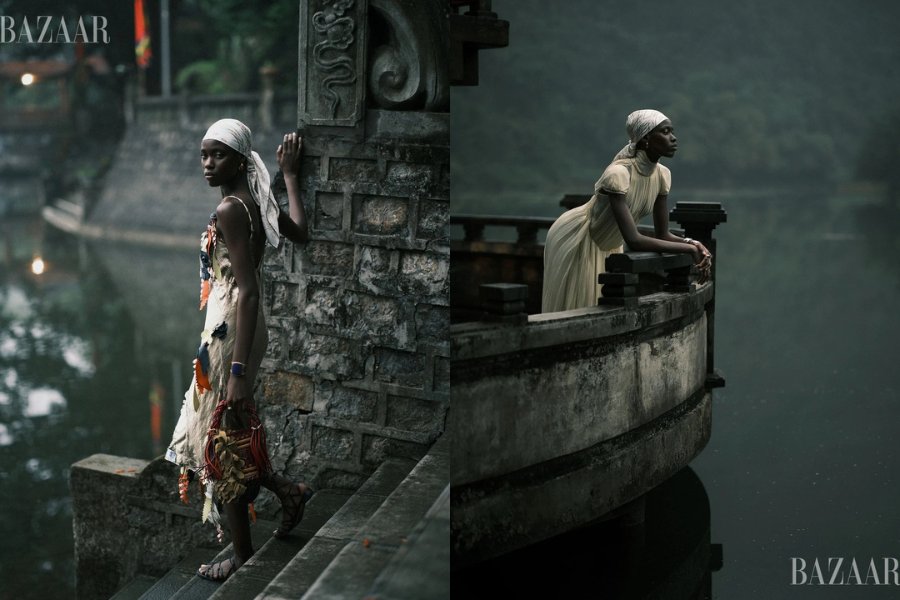 The most beautiful and airy summer dresses look perfect when set between the peaceful river and historic pagodas of Ninh Binh