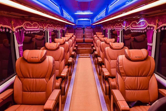 Inside a modern interprovincial bus in Vietnam