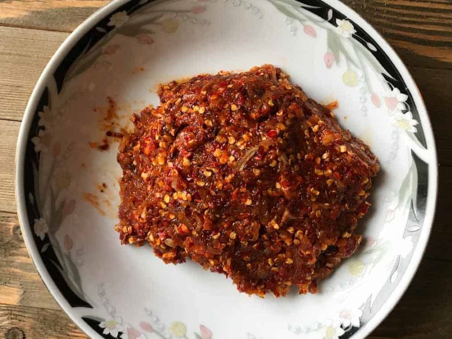 Laos food staple, Jeow Bong blends chili, garlic, and buffalo skin beautifully
