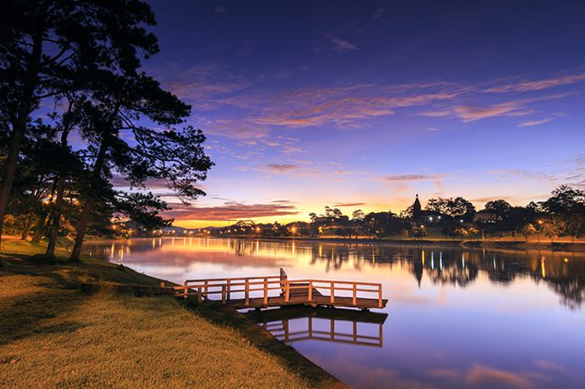Magical sunset on Xuan Huong Lake