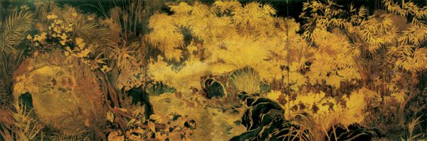 Marching Across The Steam (Lacquer painting) by Nguyen Khang