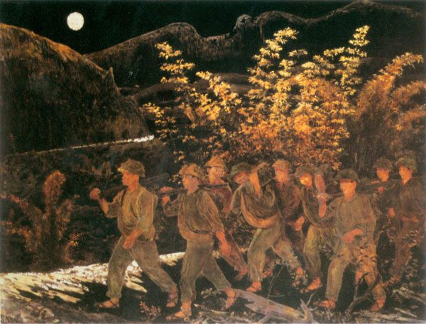 Marching at night (Lacquer painting) by
