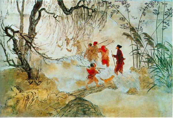 Nguyen Du goes hunting (Lacquer painting) by Nguyen Duc Nung