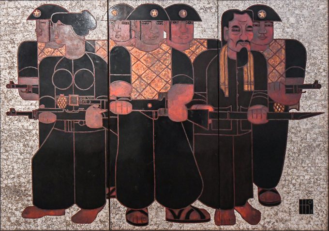 Our people made us who we are - Lacquer painting by Quang Tho