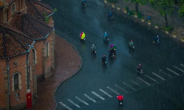 Sudden rain in Ho Chi Minh City, southern Vietnam