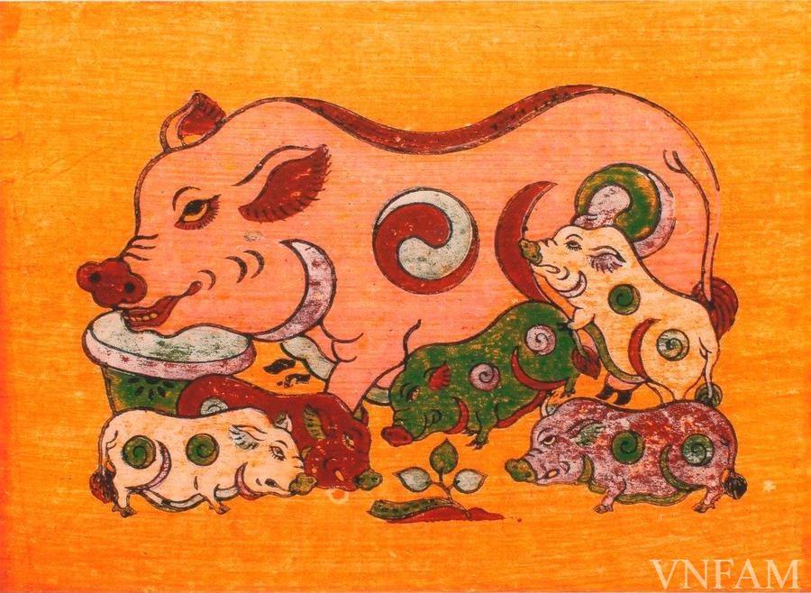 Sow and piglets - Dong Ho Folk Painting