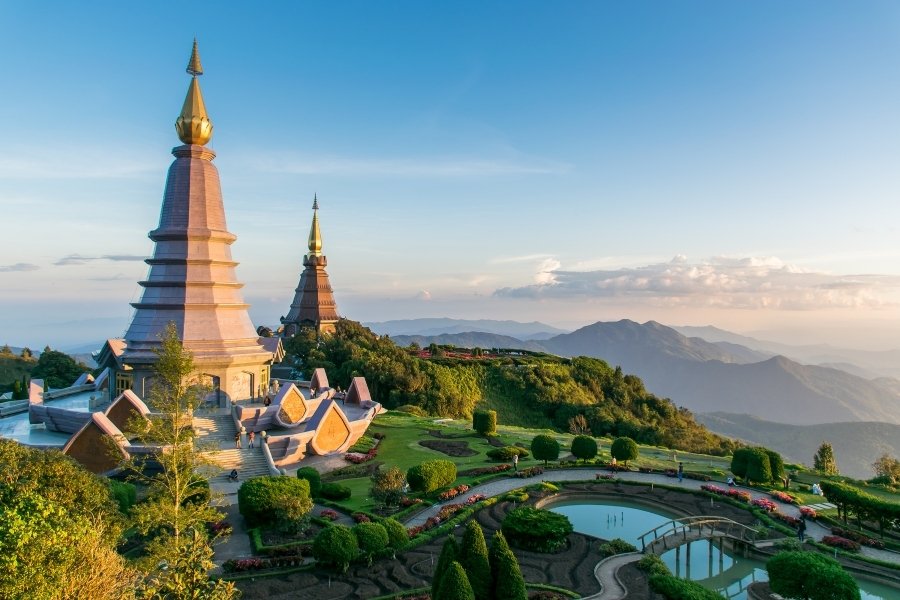 Lush mountains and serene temple of Doi Inthanon on a tour in Thailand 2026