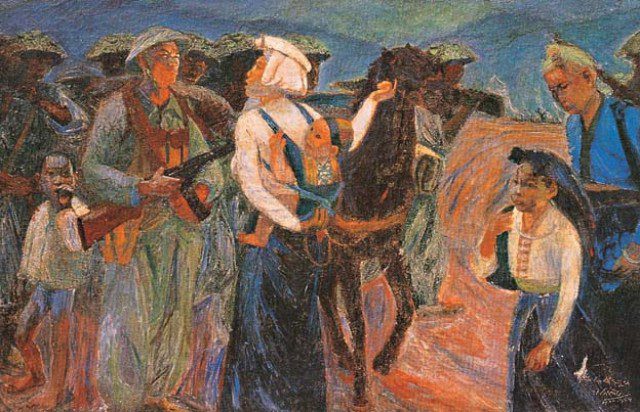 The Enemy Burned My Village (Lacquer painting) by Nguyen Sang