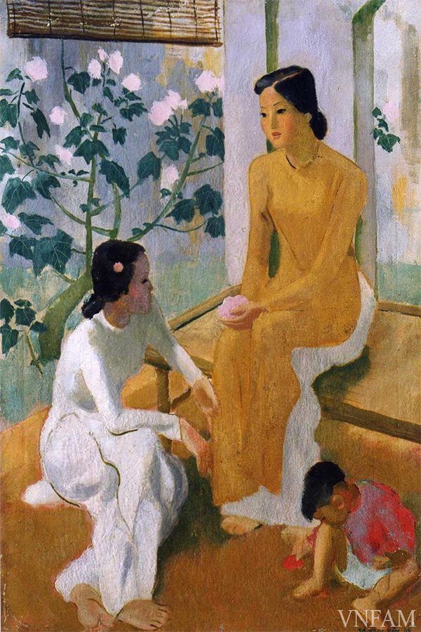 Two Girls and A Boy (Oil on canvas) by To Ngoc Van; one of national treasures