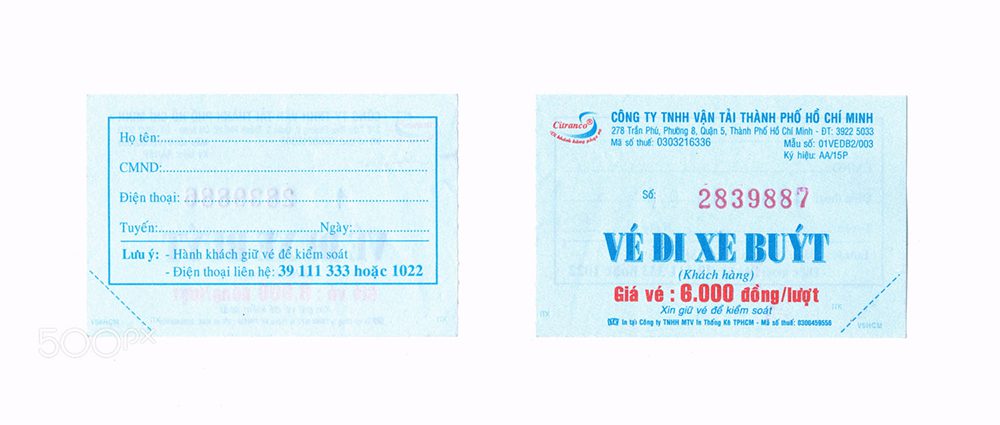 Two sides of a bus ticket in Ho Chi Minh City