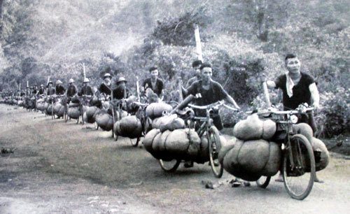 Bicycles transporting food during the war