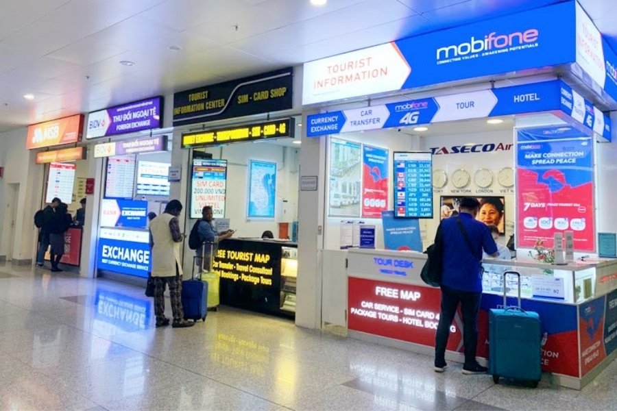 Travel SIM cards are often found at airport kiosk in Vietnam.