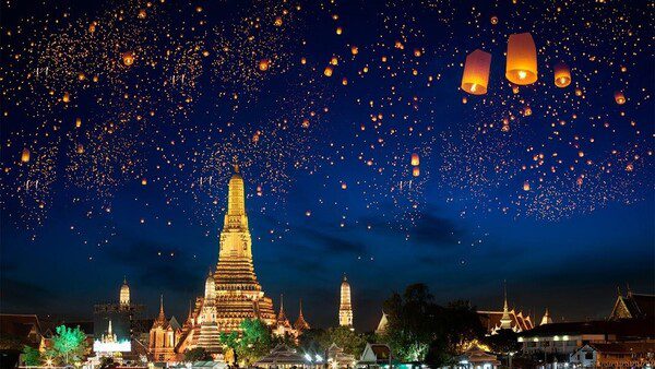 Poetic night during Yi Peng lantern festival in Thailand
