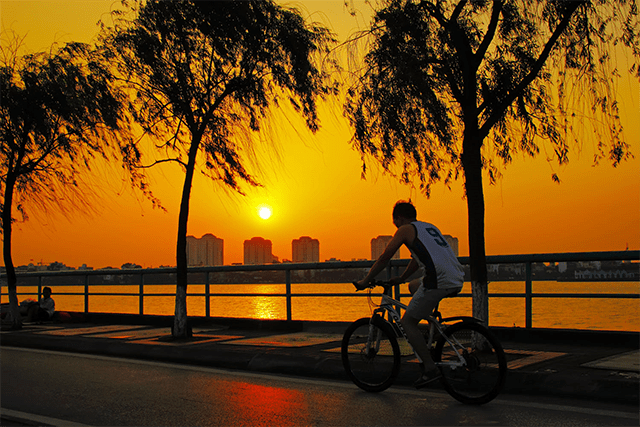 Beautiful sunset at the West Lake, Hanoi