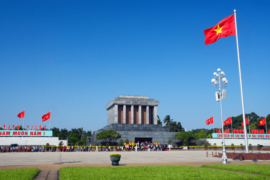 Vietnam Explorer People lining up to visit President Ho Chi Minh's mausoleum in Hanoi.