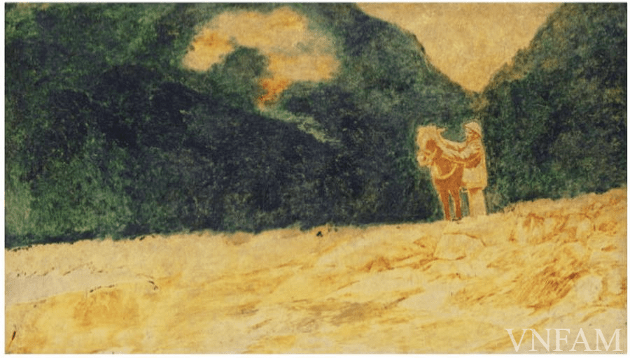 Uncle Ho in Viet Bac resistance base (Lacquer painting) by Duong Bich Lien